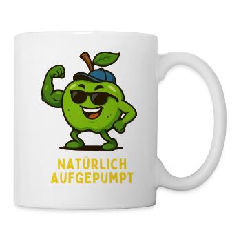 Natürlich Aufgepumpt - Apfel Karikatur  - Tasse - Weiß - Rechts