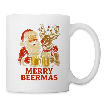 Lustiger Weihnachtsmann und Rentier Weihnachtsbier Design - Tasse - Weiß - Rechts