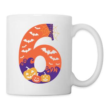 Halloween Spuk Zahl 6 Kürbis Design - Tasse - Weiß - Rechts