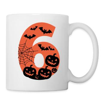 Gruseliges Halloween Nummer 6 mit Kürbissen und Fledermäusen - Tasse - Weiß - Rechts