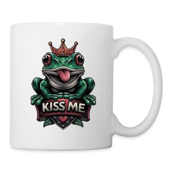 grenouille effrontée verte avec couronne et texte « Kiss me » - Mug blanc - blanc - Droite