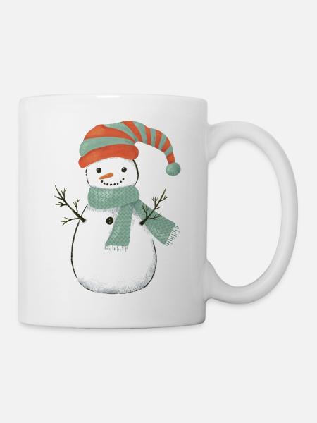 Bonhomme de neige fantaisiste avec écharpe turquoise. Noël - Mug blanc - blanc