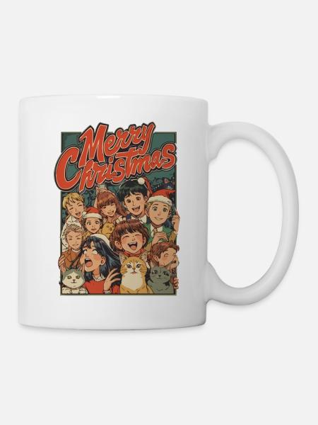 Retro Christmas Kids Cats Cartoon - Mug - white