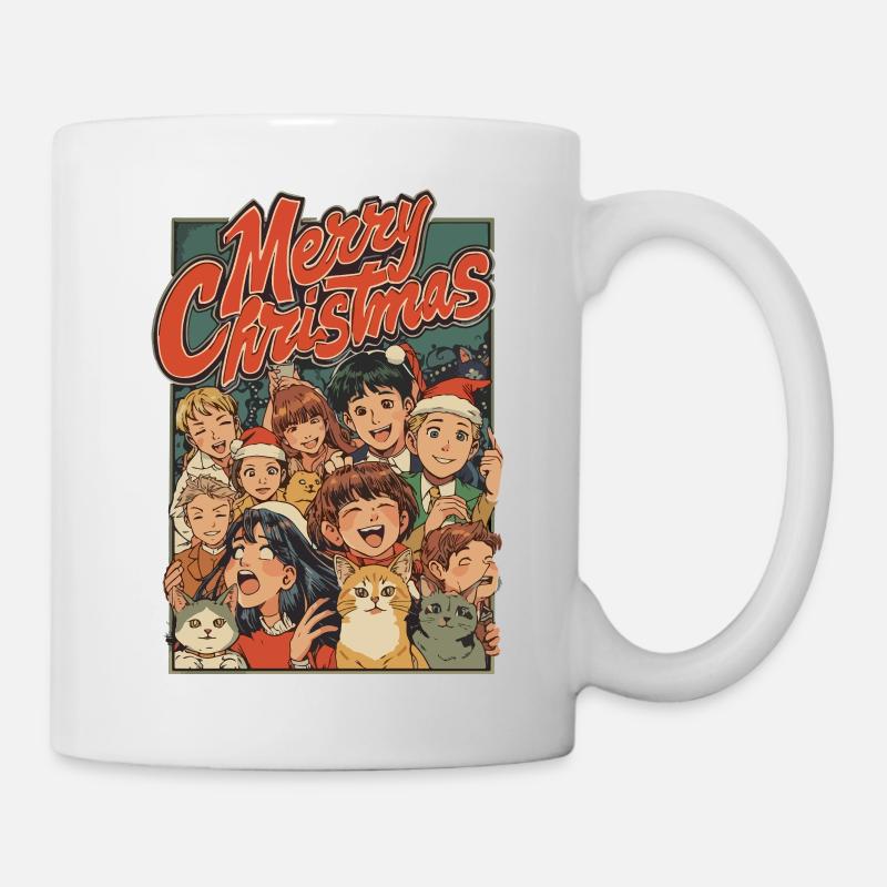 Retro Weihnachtskinder Katzen Cartoon - Tasse - Weiß