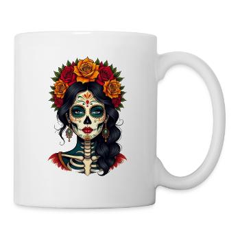 Frau Schädel Blumen Tag der Toten - Tasse - Weiß - Rechts