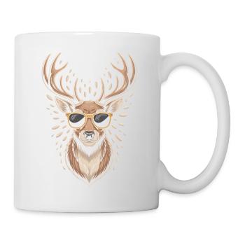 Hirsch mit Geweih und Sonnenbrille - Tasse - Weiß - Rechts