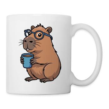 Kaffeetrinkender Capybara mit Brille - Tasse - Weiß - Rechts