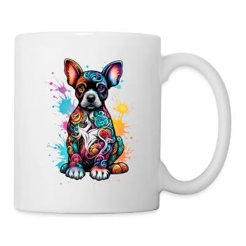 Kunterbunter Hund mit Farbspritzer - Tasse - Weiß - Rechts