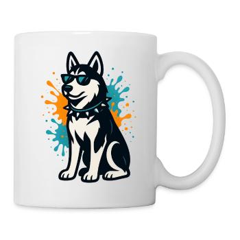 Siberian Husky im Spray-Graffiti mit Sonnenbrille - Tasse - Weiß - Rechts