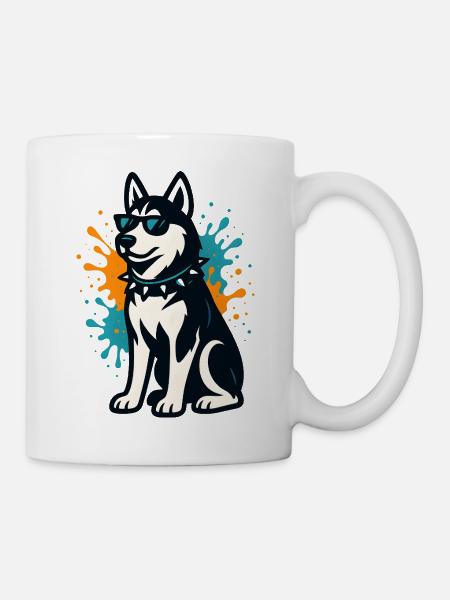 Siberian Husky in spray graffiti with sunglasses - Mug - white