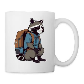 Wandering raccoon with backpack - Mug - white - Right
