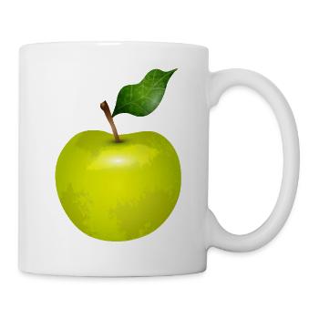 Leuchtend grüner Apfel mit Blatt – Food Art - Tasse - Weiß - Rechts