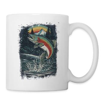 Jumping rainbow trout – retro angler motif - Mug - white - Right