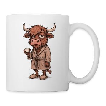 Grumpy Highland Cow with Coffee – Morning Grouch - Mug - white - Right
