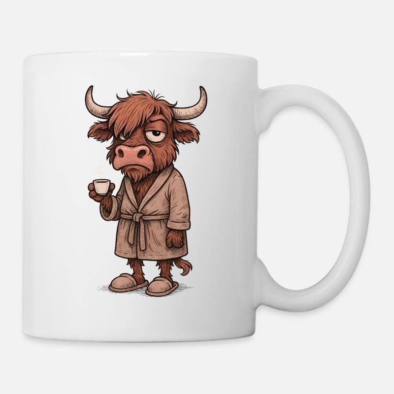 Vache des Highlands Grumpy avec café – Râle du matin - Mug blanc - blanc