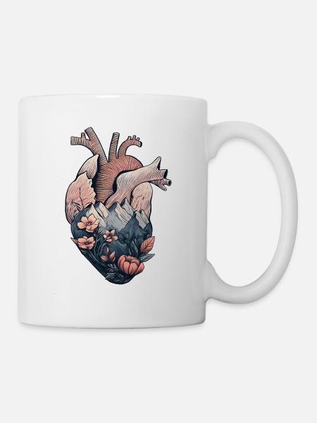 Cœur anatomique avec montagnes et fleurs - Mug blanc - blanc