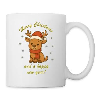 Renne avec chapeau et écharpe du Père Noël - Mug blanc - blanc - Droite