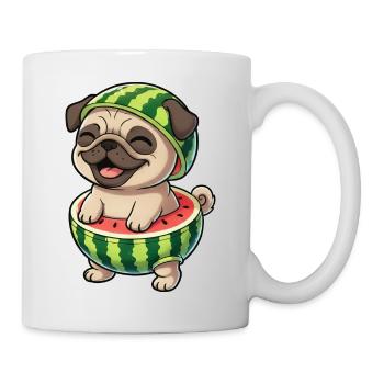 Cute Pug with Melon Cartoon Summer Joy - Mug - white - Right