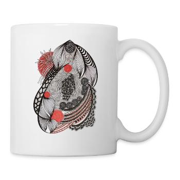 Linienblüten Muster mit rotem Akzent - Tasse - Weiß - Rechts