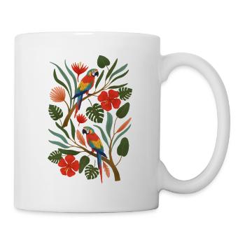Tropische Papageien im Blütenwald - Tasse - Weiß - Rechts