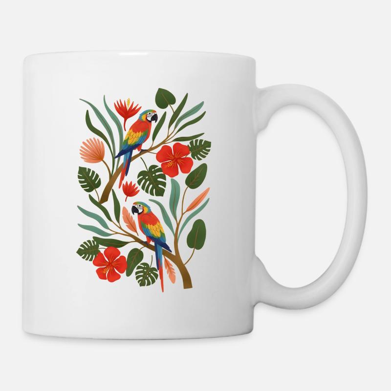 Tropical parrots in the blossom forest - Mug - white