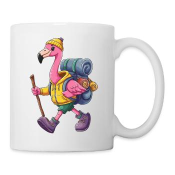 Süßer Flamingo, Wandern, Camping, Abenteuer-Rucksacktourist. - Tasse - Weiß - Rechts