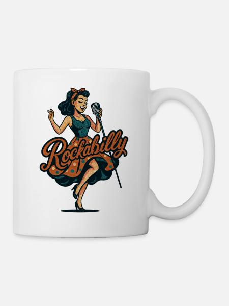 Rockabilly Kohlemikrofon Singen 50er Geschenk - Tasse - Weiß