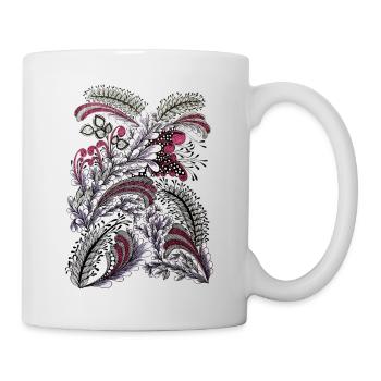 Floral feather art with peacock colors - Mug - white - Right