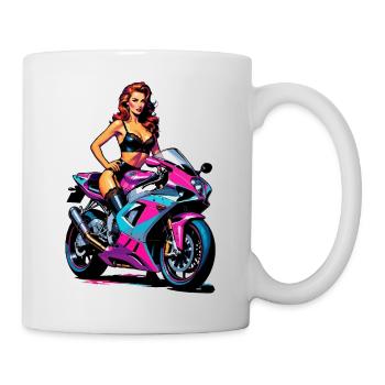 Pin-up-Mädchen auf Rennrad - Tasse - Weiß - Rechts
