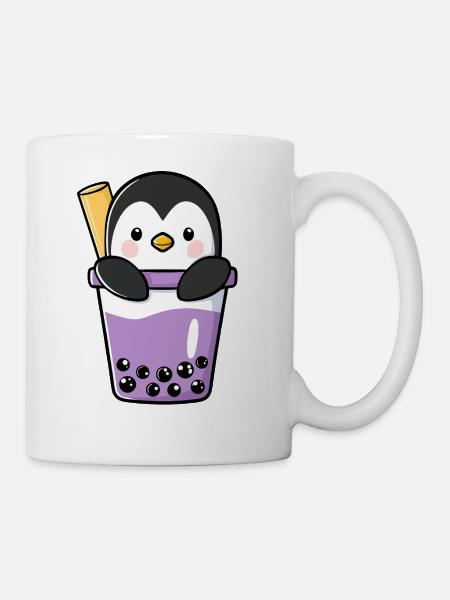 Kawaii Pinguin in Bubble Tea Taro Boba - Tasse - Weiß