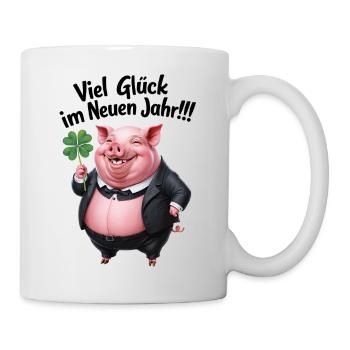 Silvester Neujahr Viel Glück Neues Jahr Schwein - Tasse - Weiß - Rechts
