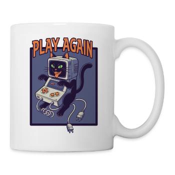Play Again: Retro Cat with Game Console - Mug - white - Right