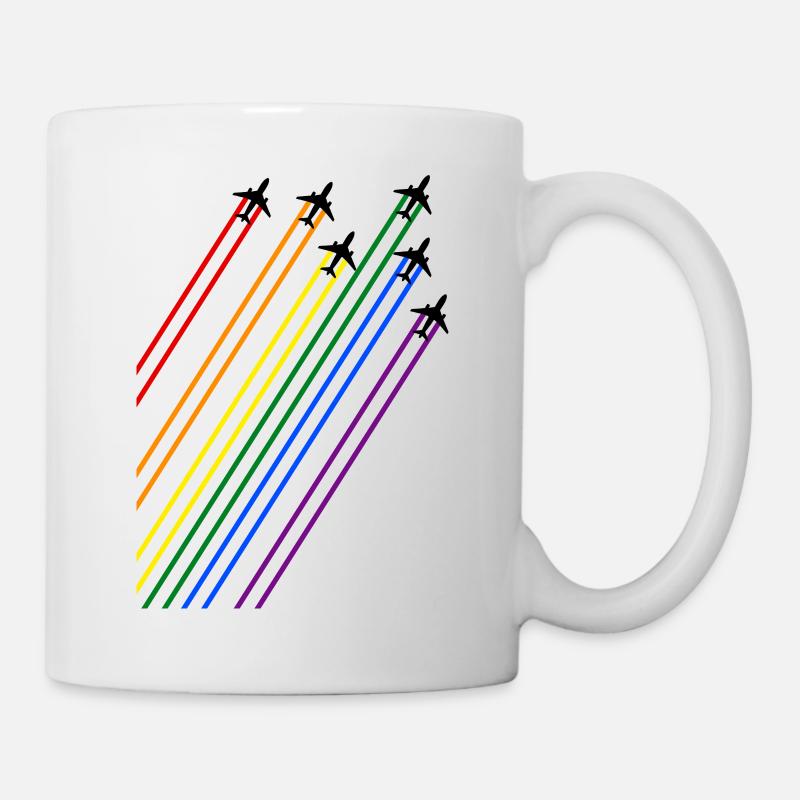 Black planes with rainbow trails - Mug - white