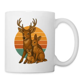 Hirschfamilie mit Kaninchen - Tasse - Weiß - Rechts