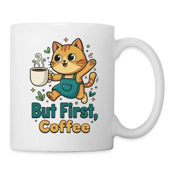 Kaffee Zuerst Katze - Tasse - Weiß - Rechts
