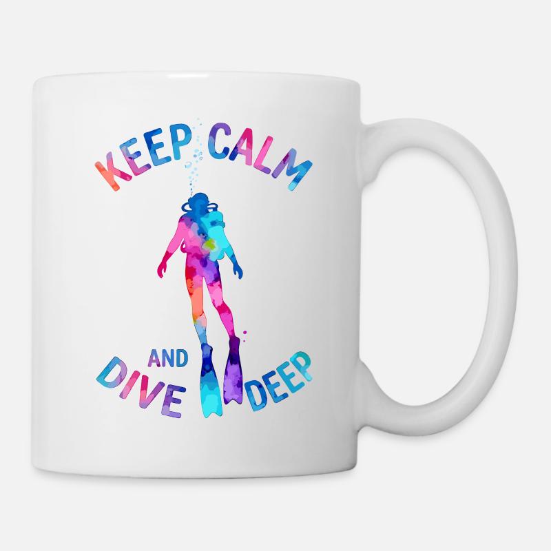 Keep Calm Dive Deep Bunter Taucher - Tasse - Weiß