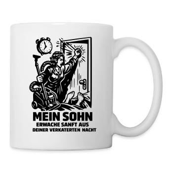 Scène drôle du fils qui se réveille mère fils - Mug blanc - blanc - Droite