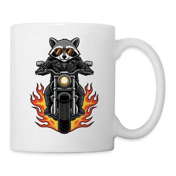 Cool Biker Waschbär Motorradflammen - Tasse - Weiß - Rechts