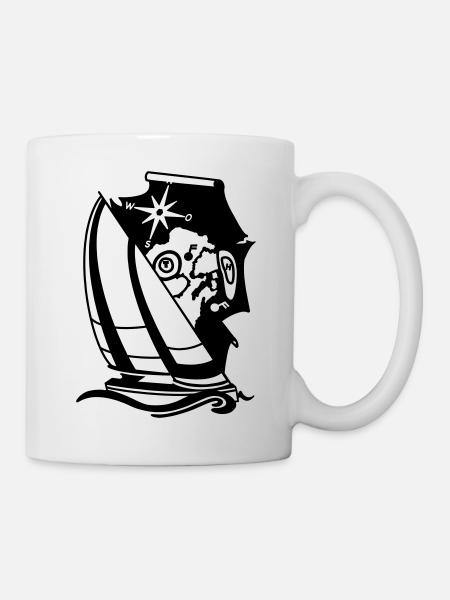 Sailing Yacht Sailing Ship with Compass Nautical Chart Sailing - Mug - white