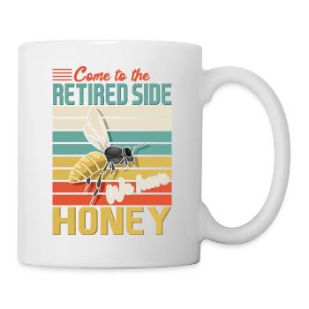 Retired Side Honey Funny Bee Retro Sunset Design - Tasse - Weiß - Rechts