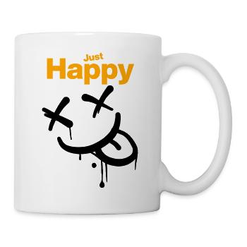 Just Happy, glücklich, irrwitzig grinsend! - Tasse - Weiß - Rechts