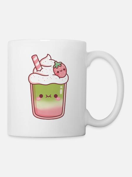 Süßer Eiskaffer Matcha Erdbeer-Latte - Tasse - Weiß