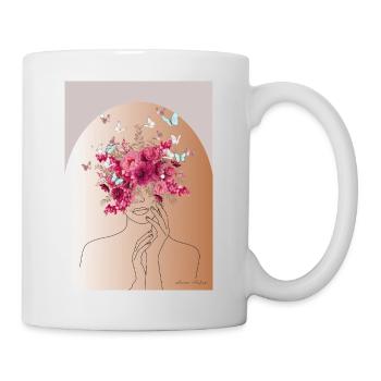 Blütenkopf mit Schmetterlingskrone - Tasse - Weiß - Rechts