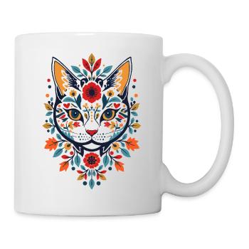 Chat fleur dans le style folklorice - Mug blanc - blanc - Droite