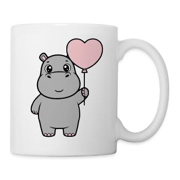 Süßes Nilpferd Herz Ballon Liebe - Tasse - Weiß - Rechts