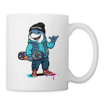 OceanTribe Hai mit Skateboard - Tasse - Weiß - Rechts