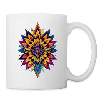 Bunte LSD Blume Mandala Farbexplosion Blumenstern - Tasse - Weiß - Rechts