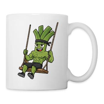 Funny Leek Celery Cartoon Swinging Fun - Mug - white - Right