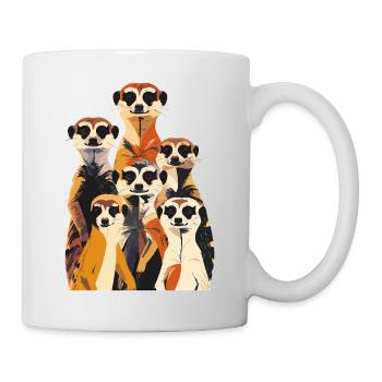 Beaucoup de surikates se tiennent et se regardent en groupe - Mug blanc - blanc - Droite