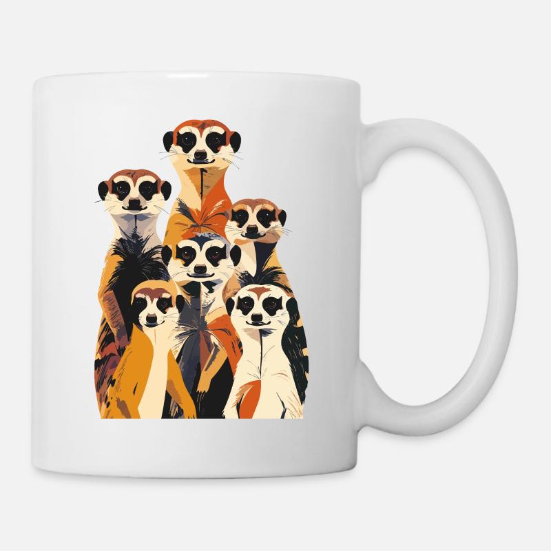 Beaucoup de surikates se tiennent et se regardent en groupe - Mug blanc - blanc